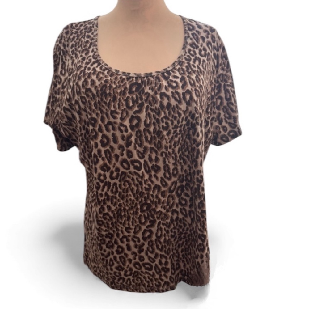 Just My Size Short Sleeve Top Women’s Size 2X Leopard Print Brown Tan NWOT